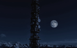 Tower clock fullmoon mountains night - telephoto free wallpaper