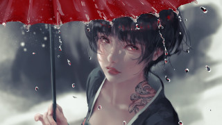 Woman umbrella rain black jacket - an umbrella in the rain free wallpaper