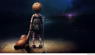 Boy backpack teddy bear dark - a flashlight free wallpaper