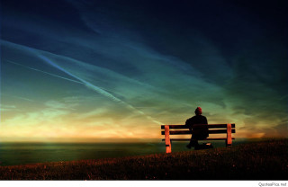 Man bench ocean sunset sky - sense of awe free wallpaper