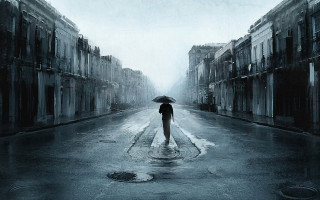 Person walking street umbrella rain 3 - a street holding free wallpaper