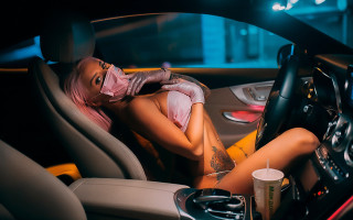 Woman cyberpunk car coffee mask - fashion photography free wallpaper