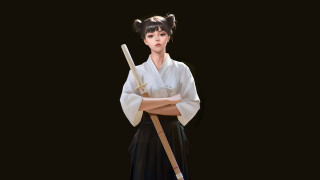 Woman kimono yarn stick black - realistic character concept free wallpaper