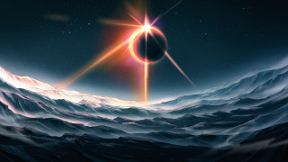 Planet mountains star night sky - bright free wallpaper for desktop