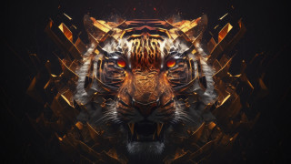 Tiger glowing eyes 3d digital - shape free wallpaper