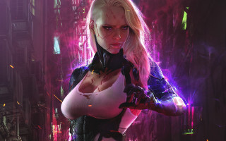 Futuristic woman neon city cyberpunk - a futuristic city in the background free wallpaper