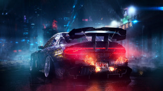 Car fire engine cyberpunk night - the back of its free wallpaper for desktop