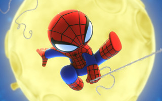 Spiderman fullmoon blue sky yellow - yellow background free wallpaper