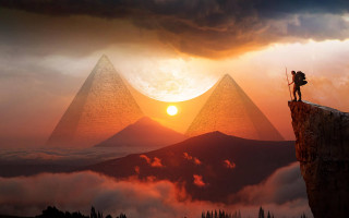 Cliff pyramid view sunset surreal - surrealism free wallpaper for desktop