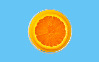 Orange glass water blue background - the glass free wallpaper
