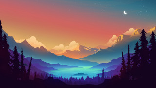 Mountain lake trees night crescent - a mountain landscape free wallpaper