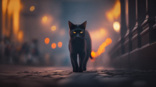 Black cat glowing eyes night 3 - the background and a blurry background free wallpaper
