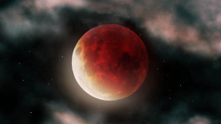 Red moon clouds night sky - free space wallpaper