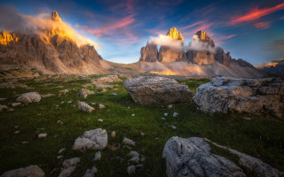 Mountain range clouds forefront forest - a few cloud free wallpaper for desktop