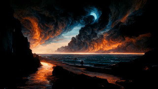 Beach sunset clouds fire mountains - sky free wallpaper for desktop