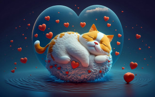 Sleeping cat heart floating hearts - heart free wallpaper