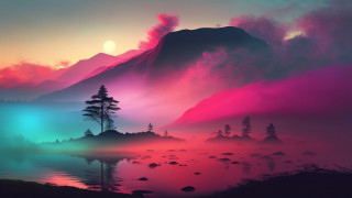 Mountain lake trees rainbow sky - a lake and trees free wallpaper