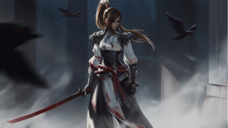 Woman white dress sword bird - a sword and a bird free wallpaper