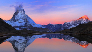 Mountain reflection water sunset pink 2 - a pink sky free wallpaper