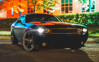 Black red car night building - the side of the road free wallpaper for desktop