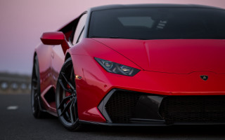 Red sports car dusk hood - the side of the road free wallpaper