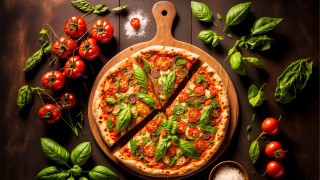 Pizza slices basil tomatoes wooden - coppo di marcovaldo free wallpaper