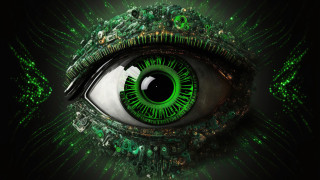 Green eye cyberpunk pattern cityscape - a green eye free wallpaper