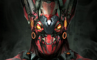 Robot cyberpunk cobra mecha glowing - a red face free wallpaper