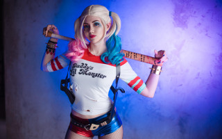 Woman baseballbat cosplay blonde bluehair 2 - her waist free wallpaper