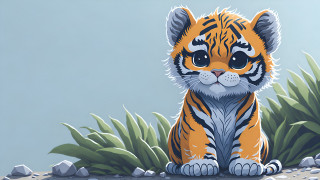 Tiger cub digital painting outdoors - a digital painting free wallpaper for desktop