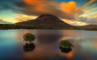Mountain lake trees sunset mystical 2 - a mountain free wallpaper for desktop