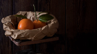 Basket oranges wooden table leaf - a piece of paper free wallpaper