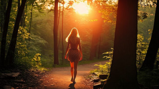 Woman forest sunset backlit autumn - sunset time free wallpaper for desktop