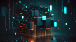 3d cube glowing lights cityscape - rectangle free wallpaper
