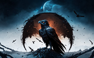 Bird rocks fullmoon gothic galaxy - dark art free wallpaper for desktop