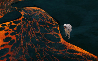 Lava mountain river space art - mountain in the background free wallpaper