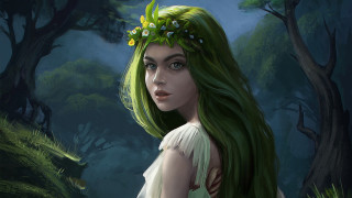 Green hair woman forest flower - charlie bowater free wallpaper for desktop