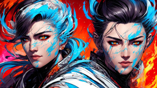 Blue haired fantasy cyberpunk girls - cedric peyravernay free wallpaper