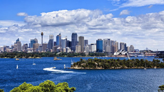 City skyline boat sailboat australian - the water and a boat in the foreground free wallpaper