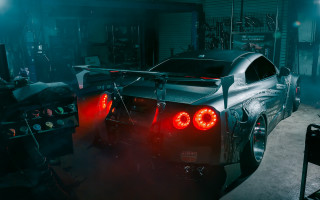 Car red lights garage foggy - a foggy background free wallpaper