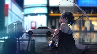 Cyberpunk woman rain umbrella city - cyberpunk art free wallpaper