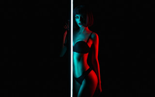 Woman blackbikini pole dark red - art deco free wallpaper