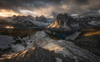 Mountain lake sunset clouds horizon - a lake and mountains free wallpaper