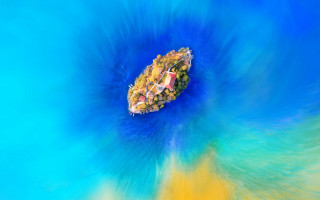 Colorful boat blue yellow swirl - ecological art free wallpaper