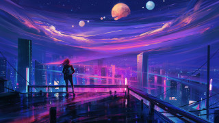 Bridge sky planet city night 2 - alena aenami free wallpaper for desktop