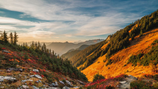 Mountain valley trees sunset clouds - ada hill walker mountain free wallpaper