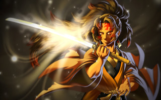 Glowing sword woman anime kimono - glowing free wallpaper for desktop