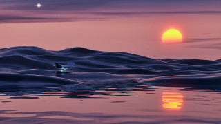 Sunset water boat star mountain - a distant star in the sky free wallpaper