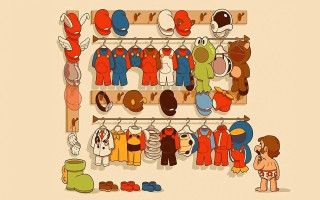 Cartoon shelf clothes person standing - game art free wallpaper for desktop