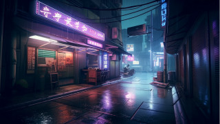 Neon street rainy night cyberpunk - a neon sign free wallpaper